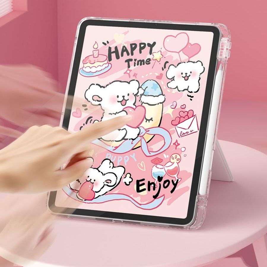 タブレットケース 安定感抜群スタンド式透明保護ケース