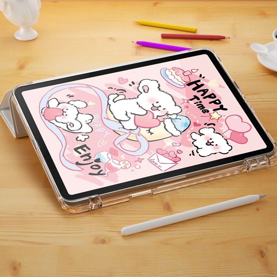 タブレットケース 安定感抜群スタンド式透明保護ケース