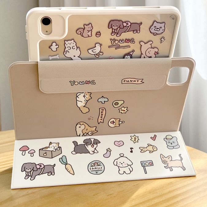 タブレットケース 可愛い動物イラスト磁気吸着ケース