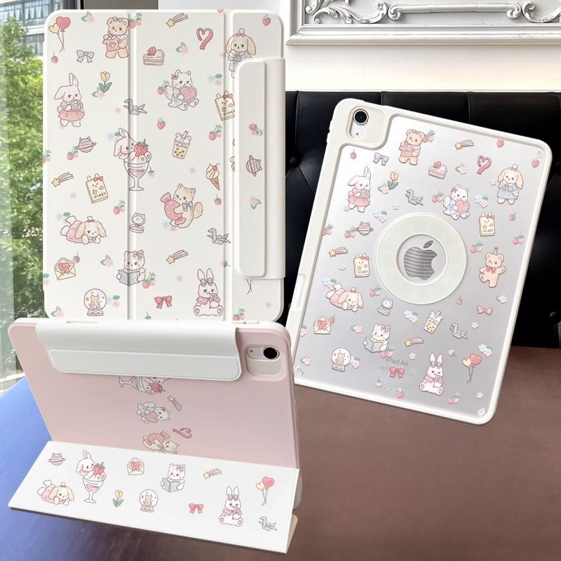 タブレットケース 可愛い動物イラスト磁気吸着ケース