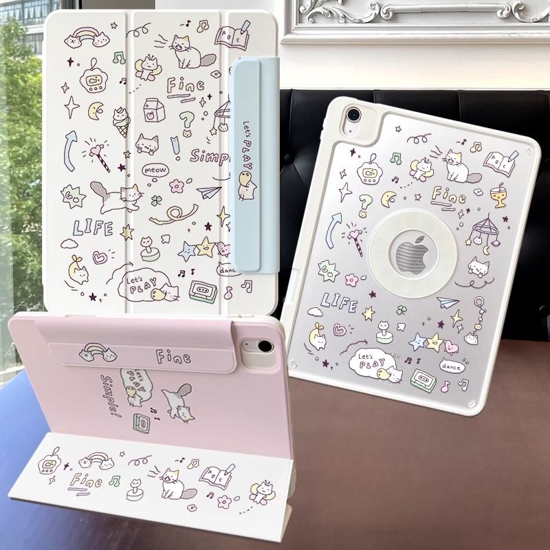 タブレットケース 可愛い動物イラスト磁気吸着ケース