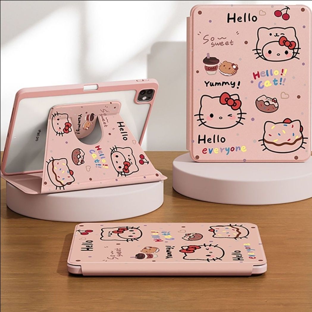 iPad/iPad Air/iPad Pro/miniタブレットケース 猫型キャラクター 回転式スタンド付きタブレットケース