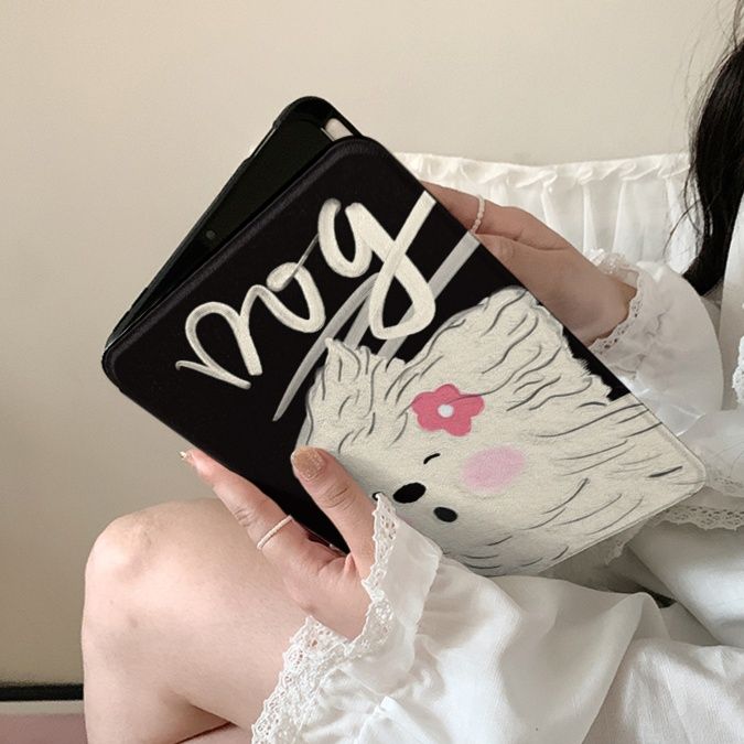 タブレットケース もふもふわんちゃん手帳型タブレット保護カバー