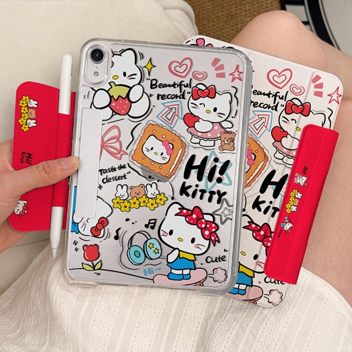 タブレットケース 猫柄デザイン 筆ホルダー付きタブレットケース