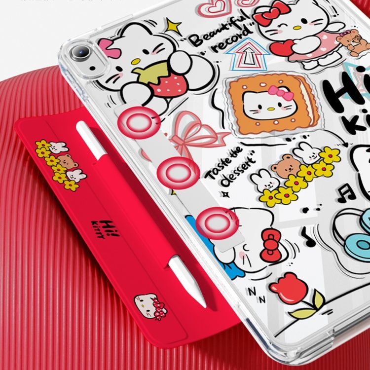 タブレットケース 猫柄デザイン 筆ホルダー付きタブレットケース