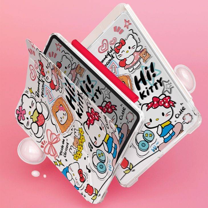 タブレットケース 猫柄デザイン 筆ホルダー付きタブレットケース