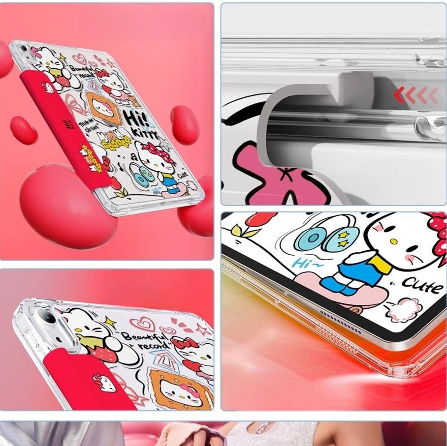 タブレットケース 猫柄デザイン 筆ホルダー付きタブレットケース