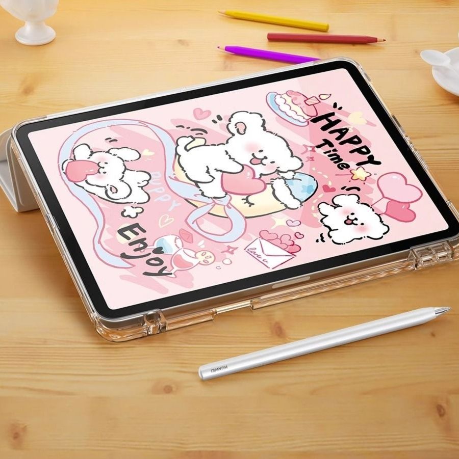タブレットケース ふわもこうさぎ透明保護カバー