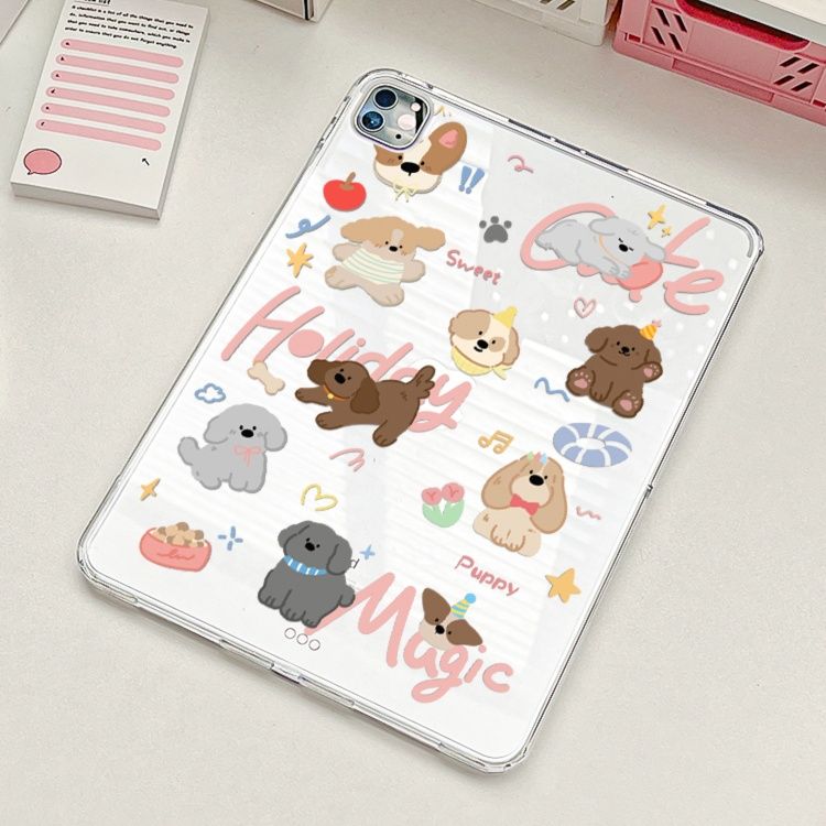 タブレットケース かわいい子犬イラスト透明保護カバー