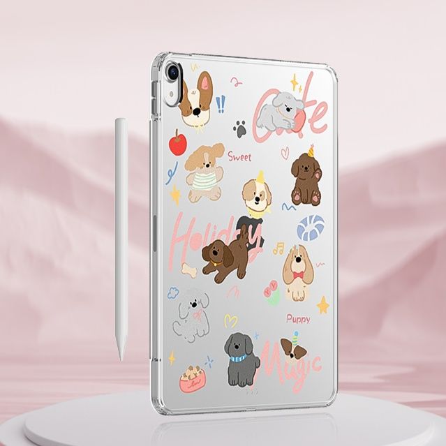 タブレットケース かわいい子犬イラスト透明保護カバー