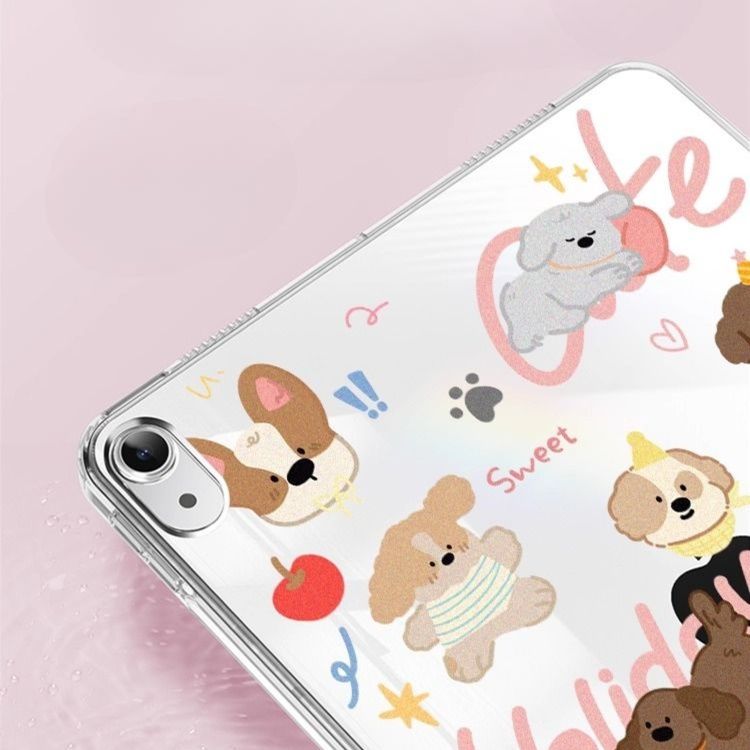 タブレットケース かわいい子犬イラスト透明保護カバー
