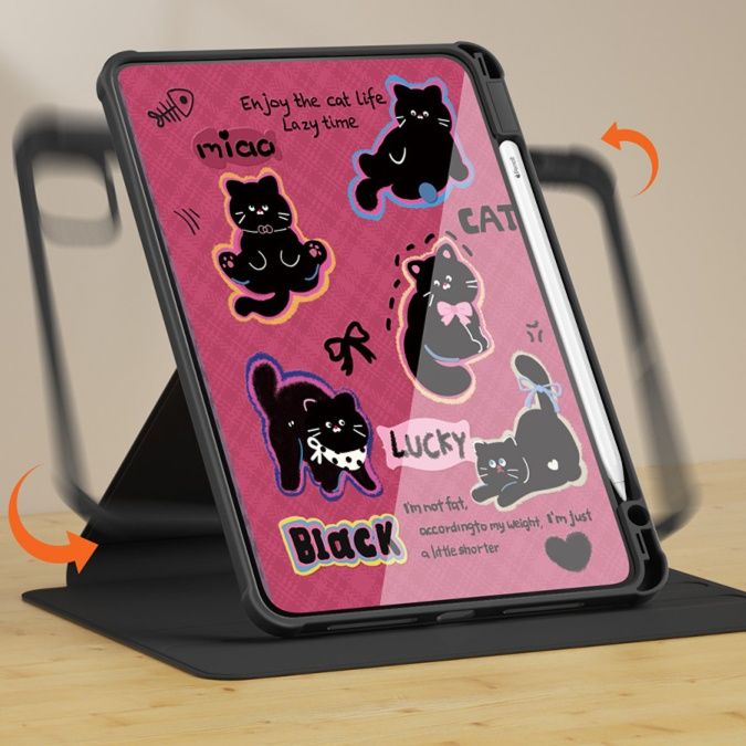 タブレットケース 猫のメロディー回転式保護カバー