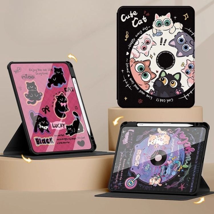 タブレットケース 猫のメロディー回転式保護カバー