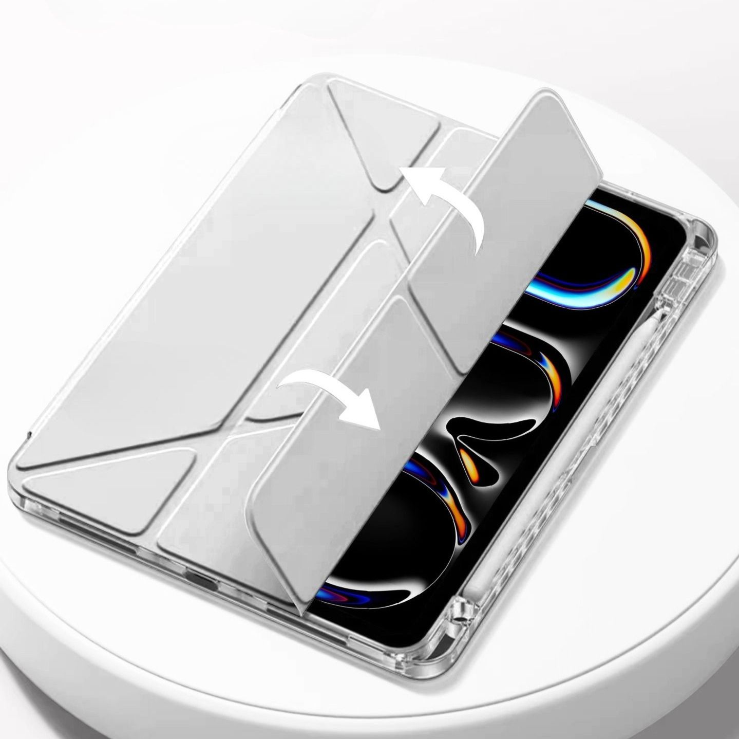 タブレットケース 三つ折り変形スタンド機能付き保護カバー