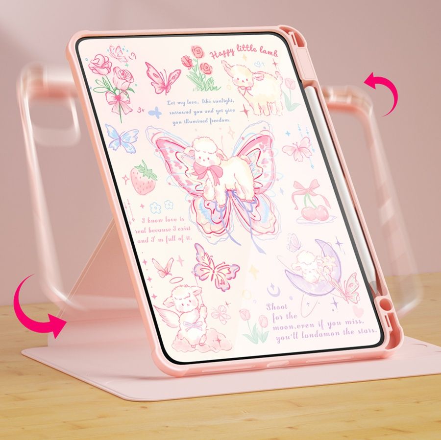 タブレットケース 蝶々デザイン 回転スタンド機能付き保護カバー