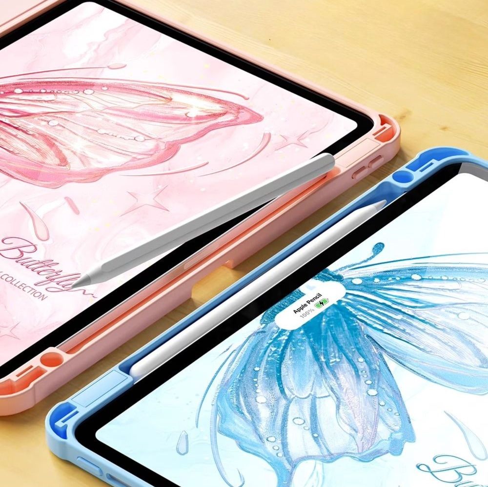 タブレットケース 蝶々デザイン 回転スタンド機能付き保護カバー
