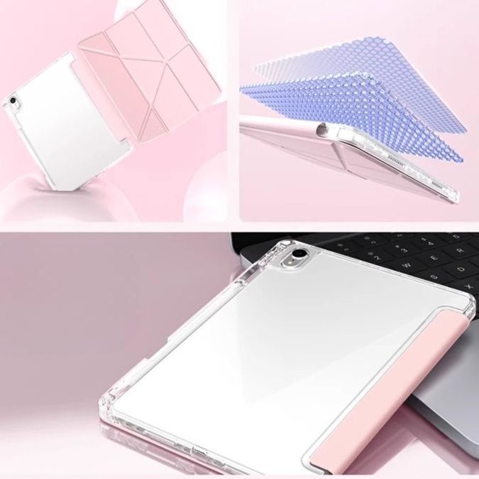 タブレットケース 透明背面クリア折り畳みスタンド式保護カバー