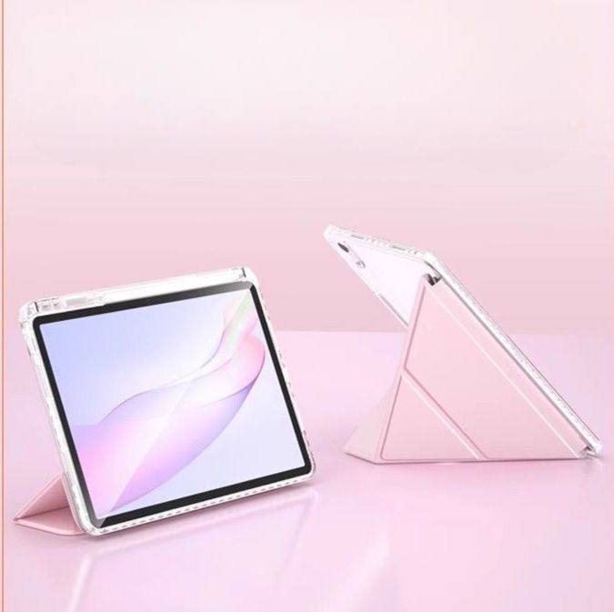 タブレットケース 透明背面クリア折り畳みスタンド式保護カバー