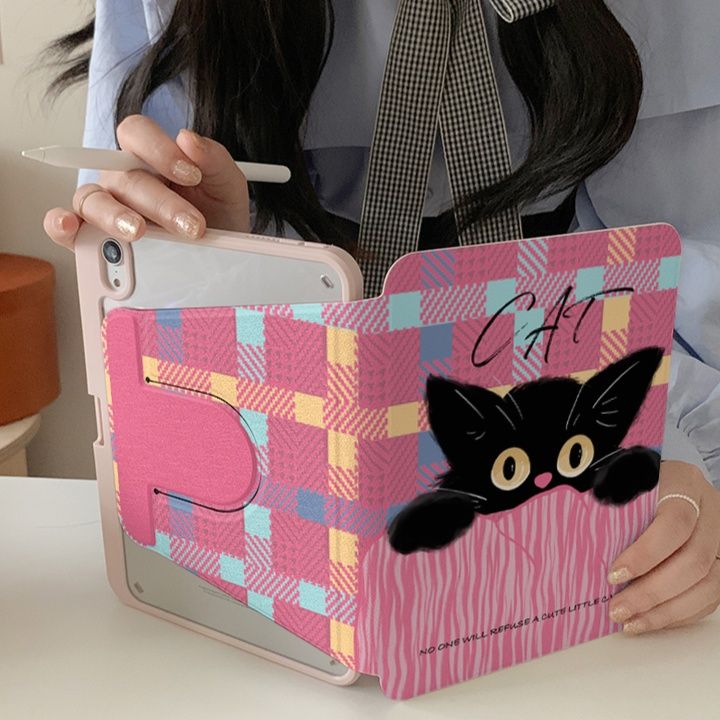 タブレットケース 愛らしい黒猫チェック柄スタンド機能付きタブレットケース iPad/iPad Air/iPad Pro/mini