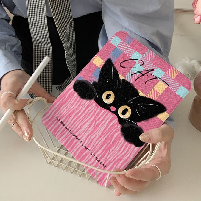 タブレットケース 愛らしい黒猫チェック柄スタンド機能付きタブレットケース iPad/iPad Air/iPad Pro/mini