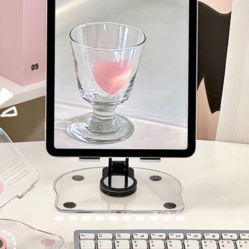 タブレットケース 透明アクリル製360°回転式卓上タブレットスタンド