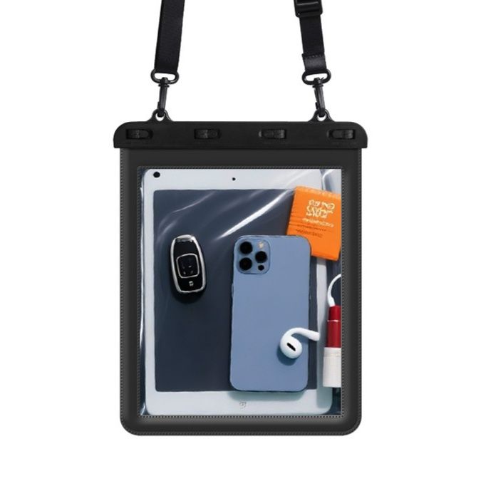 タブレットケース 肩掛け調節可能全透明防水タブレット保護ポーチ 23x26.5cm