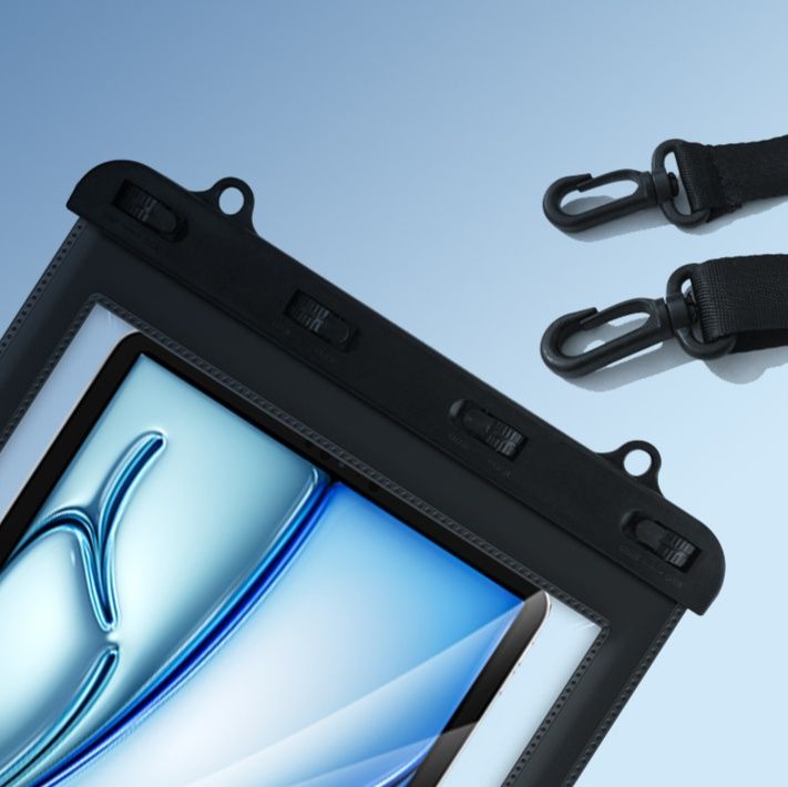 タブレットケース 肩掛け調節可能全透明防水タブレット保護ポーチ 23x26.5cm