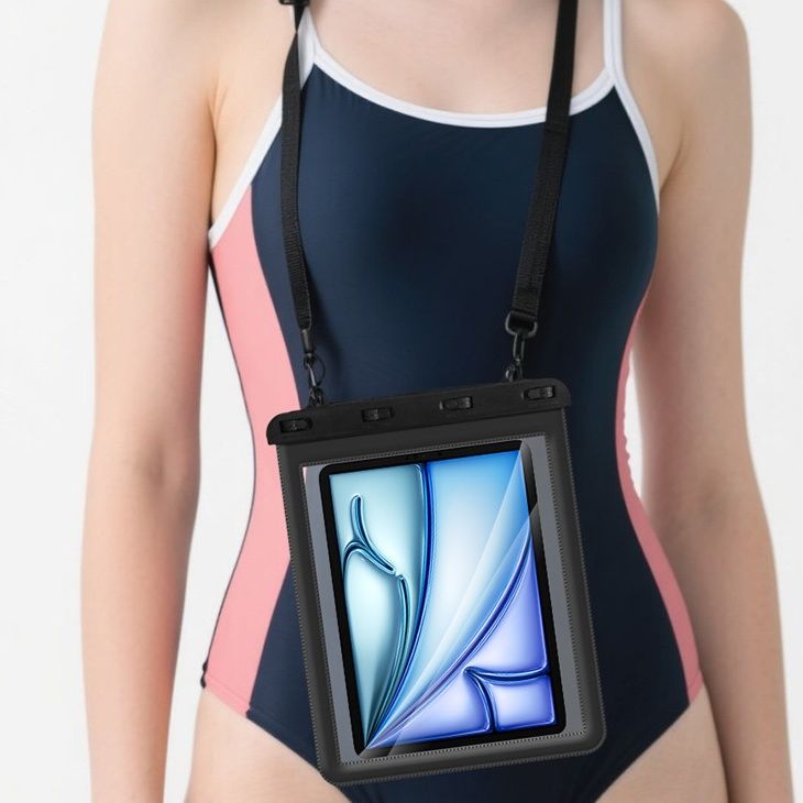 タブレットケース 肩掛け調節可能全透明防水タブレット保護ポーチ 23x26.5cm