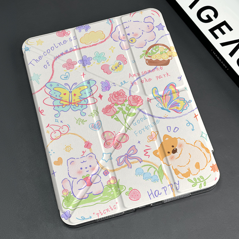 タブレットケース タブレットケース ねこ仲間イラスト折りたたみケース