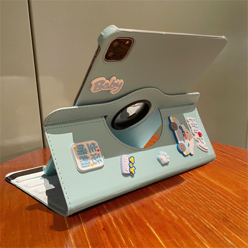 タブレットケース 可愛いシール装飾回転型タブレットケース　iPad/iPad Air/iPad Pro/mini