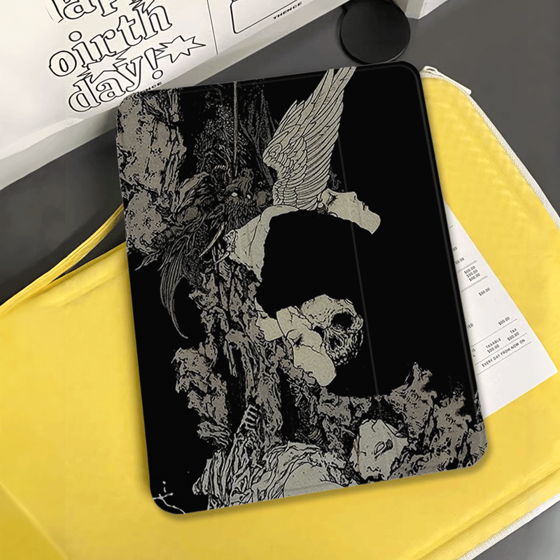 タブレットケース 神秘的な骸骨と鷹の芸術デザイン薄型iPad/iPad Air/iPad Pro/miniケース