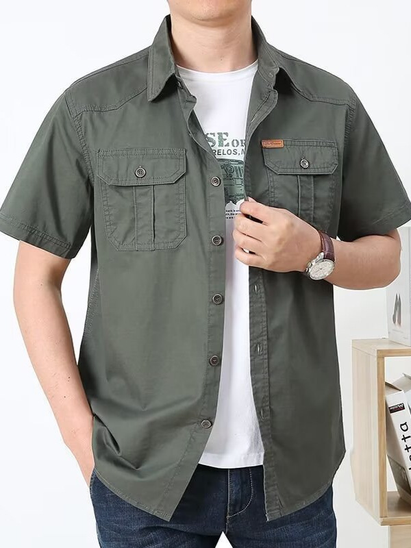 ミリタリージャケット 肩章付き半袖ミリタリーシャツ胸ポケット仕様