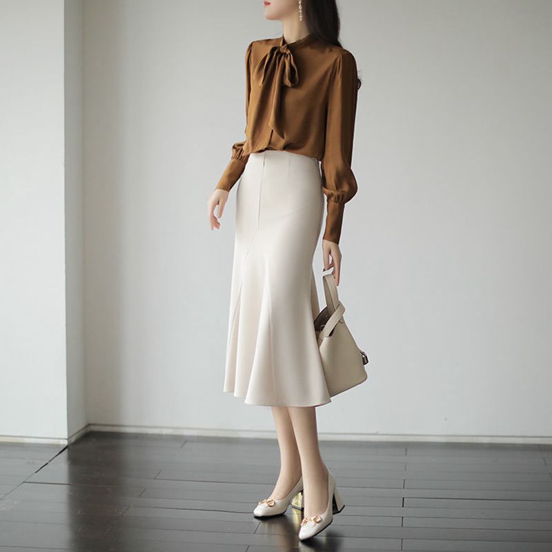 タイトスカート 裾フレア切替タイトスカートロング丈