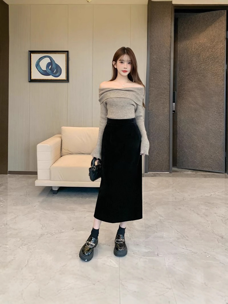 タイトスカート ハイウエストスリット入りタイトスカートロング丈