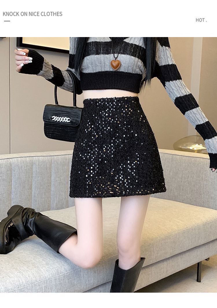 タイトスカート キラキラスパンコール台形ミニスカート