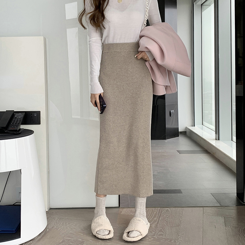 タイトスカート 編み地素材のハイウエストロングタイトスカート