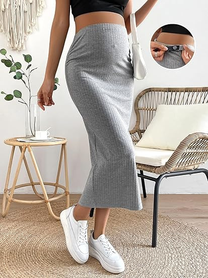 リブニット縦リブタイトスカートロング丈