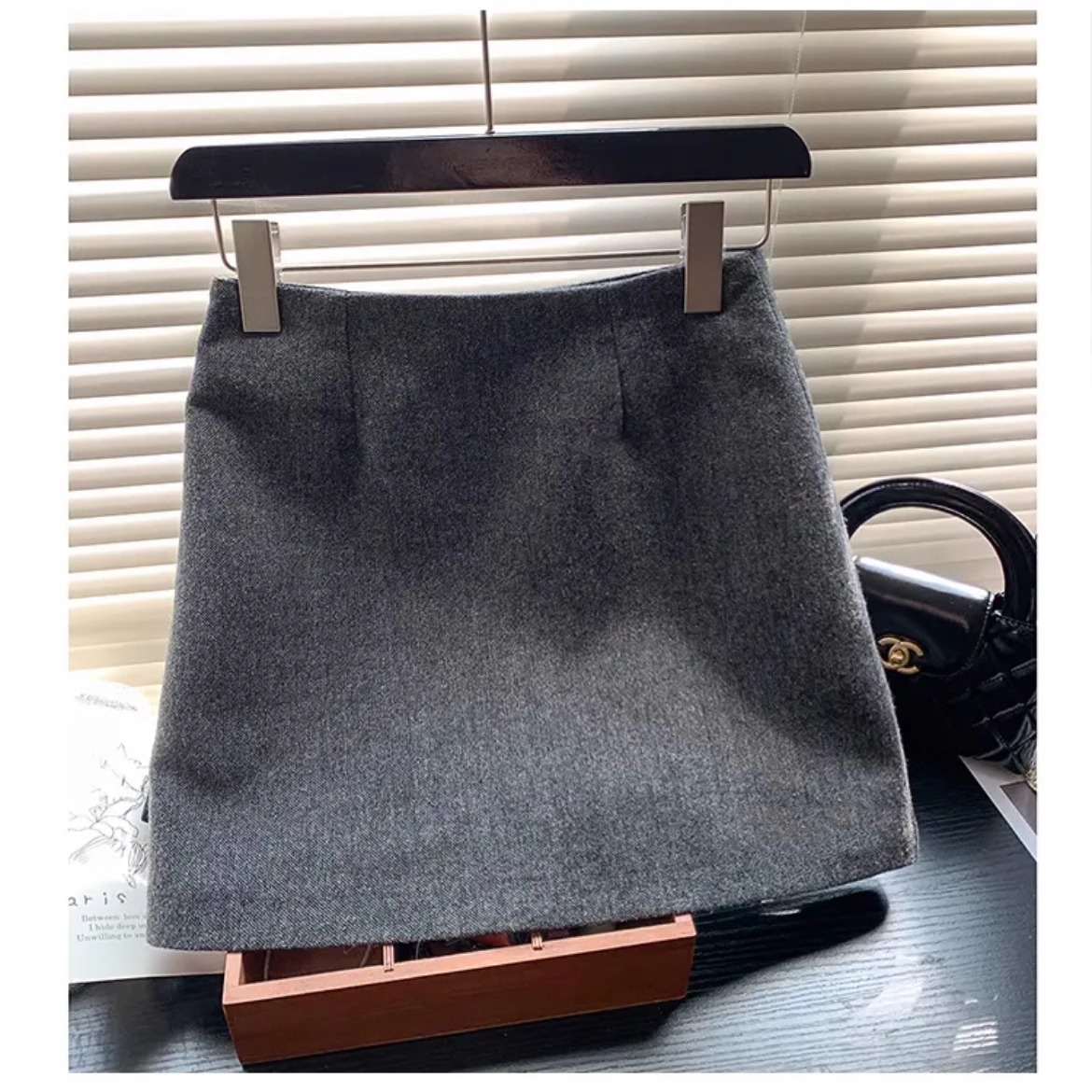 タイトスカート ウールブレンド台形シルエットミニタイトスカート