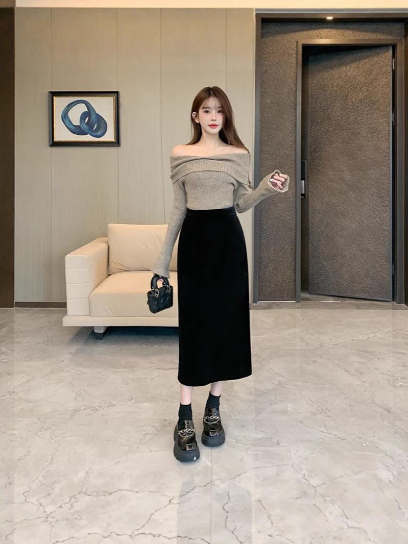 タイトスカート ハイウエストスリット入りタイトスカートロング丈