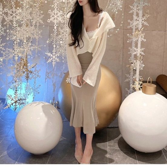 タイトスカート 体型美人見せニットタイトスカートロング丈