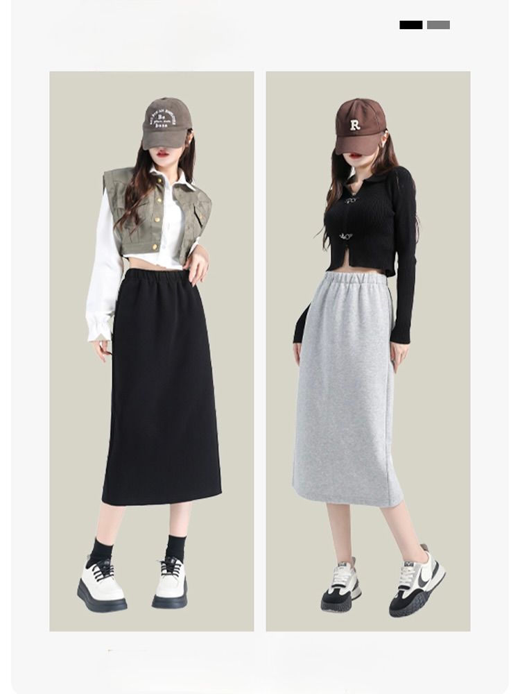 タイトスカート サイドスリット入りゆったりシルエットロング丈スカート