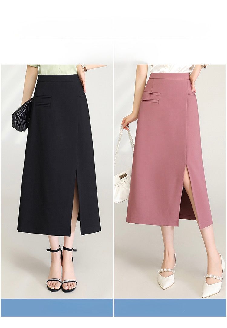 タイトスカート サイドスリット入り上品なハイウエストボタンタイトスカート