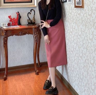 タイトスカート シンプル美脚ひざ丈タイトスカート