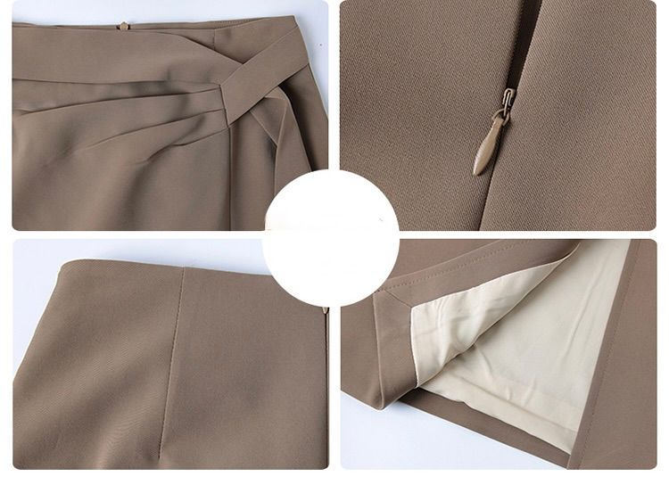 タイトスカート サイドリボンベルト付きスリット入りひざ丈スカート