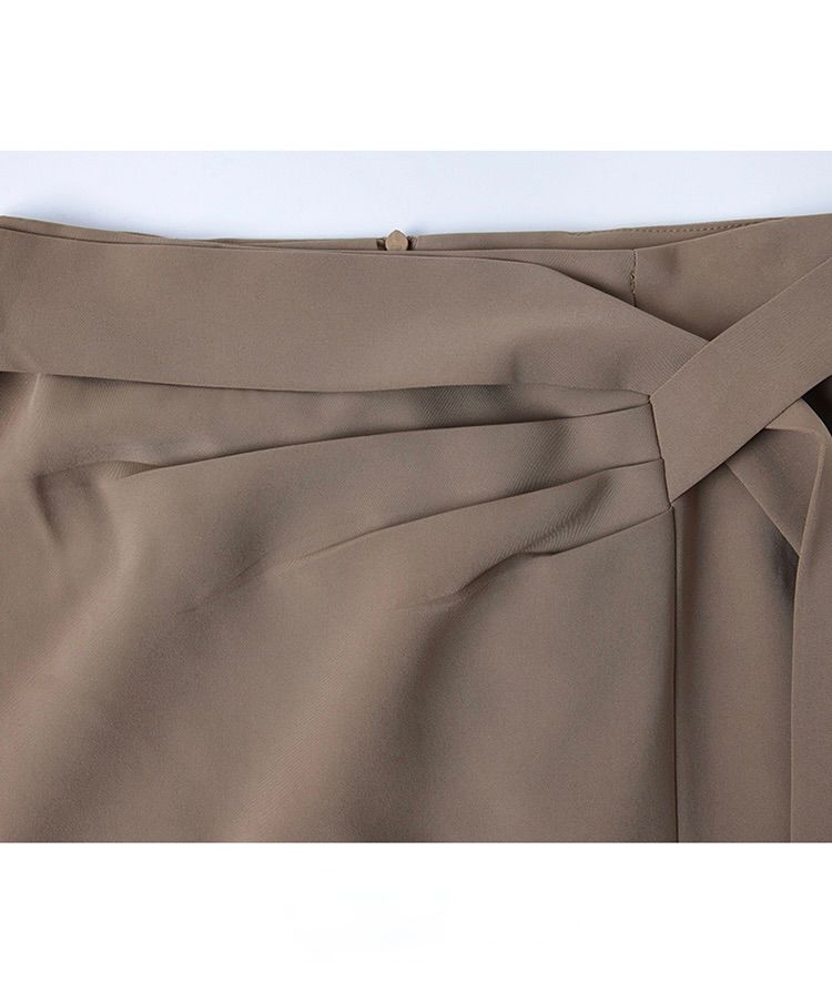 タイトスカート サイドリボンベルト付きスリット入りひざ丈スカート