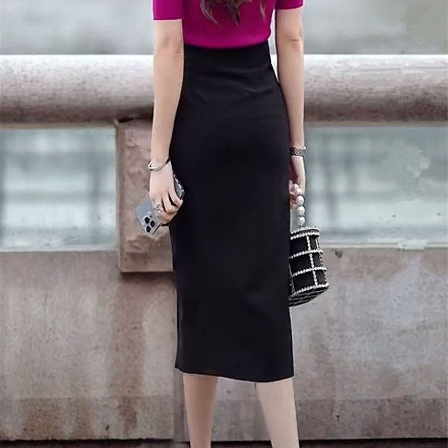 タイトスカート サイドリボン付きスリット入りタイトスカート