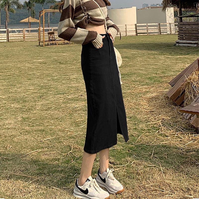 タイトスカート 前スリット入りデニムタイトスカート