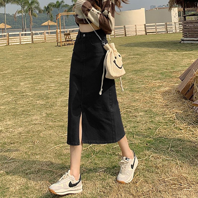 タイトスカート 前スリット入りデニムタイトスカート