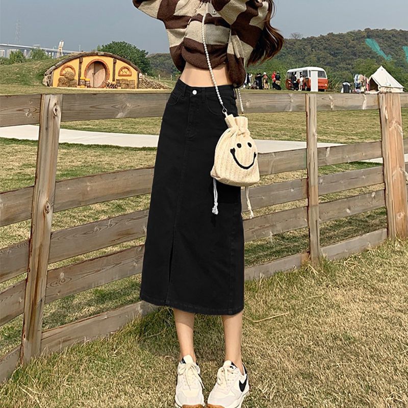 タイトスカート 前スリット入りデニムタイトスカート