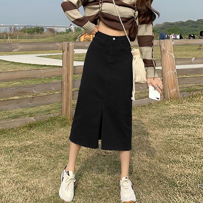 タイトスカート 前スリット入りデニムタイトスカート